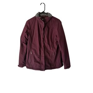 LL Bean Jacket Womens Small Burgundy Maroon Full Zip Fleece‎ Lined Winter Coat